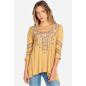 Johnny Was Marushka 3/4 Sleeve Embroidered Boho Tunic Trapeze Tee Top S Indie
